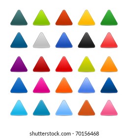 25 colored blank triangle web 2.0 button. Smooth satined shapes with shadow on white background