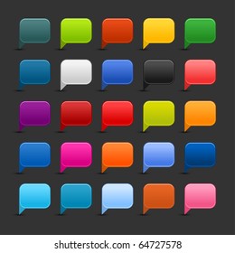 25 colored dialog speech bubble web 2.0 buttons. Satined smooth square shapes with shadow on gray background
