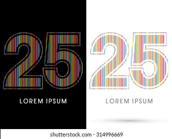25 ,Colorful Font, designed using colorful line graphic vector.