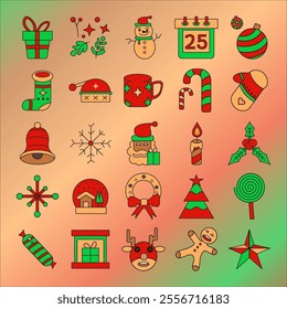 25 colorfull christmas icon collection