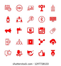 25 communication icons with calendar to organize dates and pie chart in this set