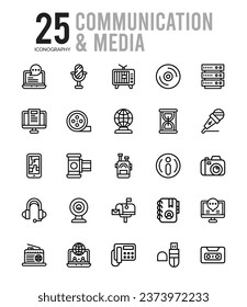 25 Communication And Media. Two Color icons Pack. vector illustration.