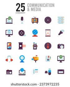 25 Comunicación Y Medios. Paquete de dos iconos de color. ilustración vectorial.