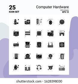 25 Computer Hardware Icon Set. 100% Editable EPS 10 Files. Business Logo Concept Ideas Solid Glyph icon design