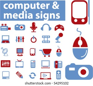25 señales de computadora y medios. vector