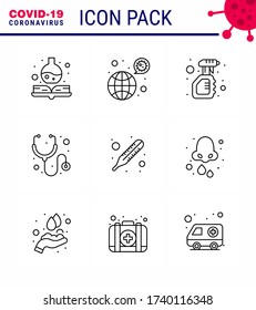 25 Coronavirus Emergency Iconset Blue Design such as  temperature; stethoscope; cleaning; medical; virus viral coronavirus 2019-nov disease Vector Design Elements