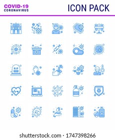 25 Coronavirus Emergency Iconset Blue Design such as skull; death; head; coronavirus; virus infection viral coronavirus 2019-nov disease Vector Design Elements