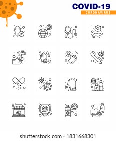 25 Coronavirus Emergency Iconset Blue Design such as medical; washing; virus; hands; stethoscope viral coronavirus 2019-nov disease Vector Design Elements