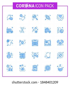 25 Coronavirus Emergency Iconset Blue Design such as heart; care; glass; washing; seconds viral coronavirus 2019-nov disease Vector Design Elements