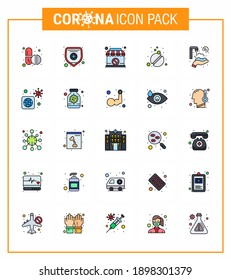 25 Coronavirus Emergency Iconset Blue Design such as hands; twenty seconds; shop; care; pills viral coronavirus 2019-nov disease Vector Design Elements