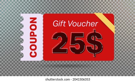 25$ coupon promotion sale for website, internet ads, social media. Big sale and super sale coupon code $25 discount gift voucher with coupon vector illustration summer offer ends weekend holiday