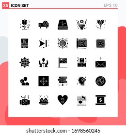 25 Creative Icons Modern Signs and Symbols of celebrate; love; video projector; flowers; down Editable Vector Design Elements