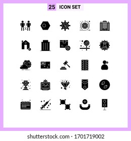 25 Iconos creativos Signos modernos y símbolos de dinero; establecimiento; país; engranaje; e Elementos de diseño de vectores editables