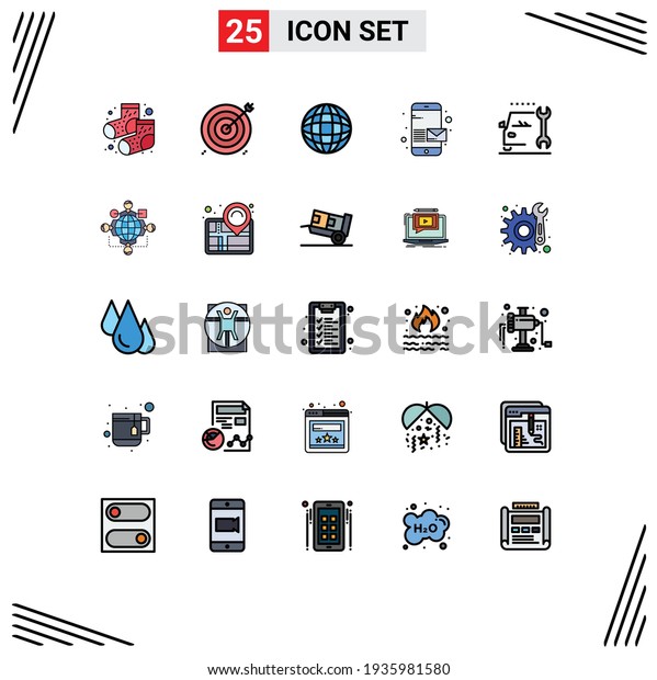 25 Creative\
Icons Modern Signs and Symbols of repair; car; globe; send; message\
Editable Vector Design\
Elements