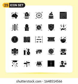 25 Iconos creativos para diseño de sitios web modernos y aplicaciones móviles sensibles. 25 Símbolos de glifo en fondo blanco. Paquete de iconos.