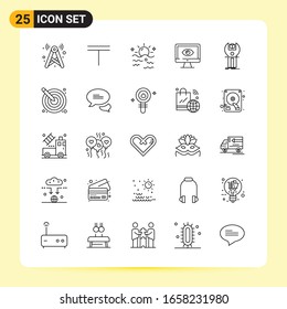 25 kreative Symbole für modernes Webdesign und reaktionsfähige mobile Apps. 25 Symbole im Umriss auf weißem Hintergrund. 25 Icon Pack.