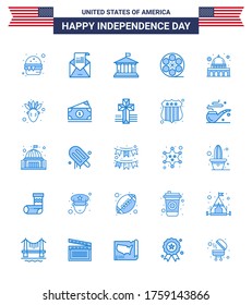 25 Creative USA Icons Modern Independence Signs and 4th July Symbols of capitol; video; mail; play; usa Editable USA Day Vector Design Elements