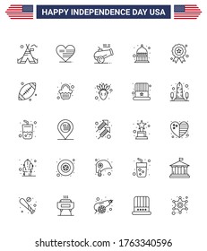 25 Creative USA Icons Iconos modernos de independencia y 4 de julio Símbolos de independencia; ee.uu. pistola grande; estadio; indiana Editable USA Day Vector Design Elements