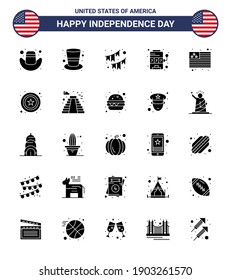 25 Creative USA Icons Modern Independence Signs and 4th July Symbols of flag; game; buntings; slot; casino Editable USA Day Vector Design Elements