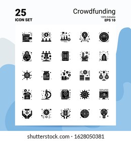 25 Crowdfunding Icon Set. 100% Editable EPS 10 Files. Business Logo Concept Ideas Solid Glyph icon design