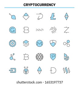 25 Cryptocurrency Black and Blue icon Set. Creative Icon Design and logo template