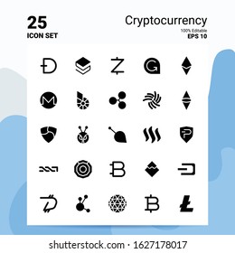 25 Cryptocurrency Icon Set. 100% Editable EPS 10 Files. Business Logo Concept Ideas Solid Glyph icon design