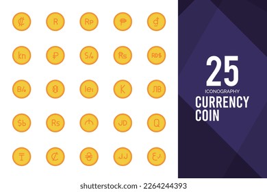 25 Currency Coin Flat icon pack. vector illustration.