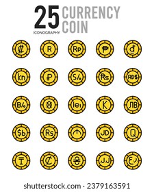 25 Currency Coin Flat icon pack. vector illustration.