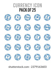 25 Currency Coin Flat icon pack. vector illustration.