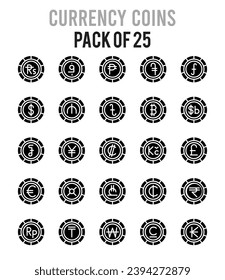 25 Currency Coins icons Pack vector illustration.