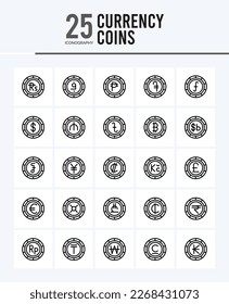 25 Currency Coins Outline icons Pack vector illustration.