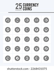 25 Currency Coins Outline icons Pack vector illustration.