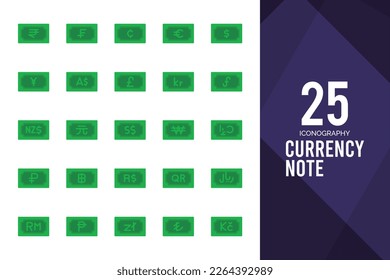 25 Currency Note Flat icon pack. vector illustration.