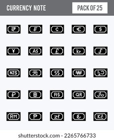 25 Currency Note Glyph icon pack. vector illustration.