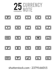 25 Currency Note  icon pack. vector illustration.