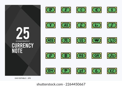 25 Currency Note Lineal Color icon pack. vector illustration.