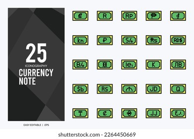 25 Currency Note Lineal Color icon pack. vector illustration.