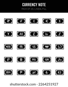 25 Currency Note Lineal Fill icons Pack vector illustration.