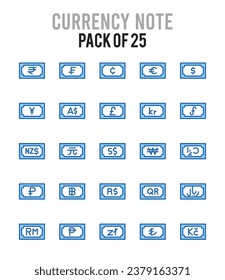 25 Currency Note Lineal Fill icons Pack vector illustration.