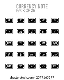 25 Currency Note Lineal Fill icons Pack vector illustration.