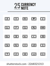 25 Currency Note Outline icons Pack vector illustration.