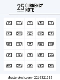 25 Currency Note Outline icons Pack vector illustration.