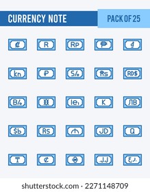 25 Currency Note. Two Color icons Pack. vector illustration.