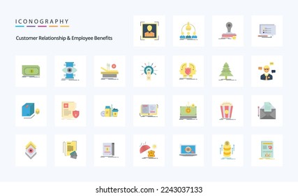 25 Customer Relationship And Employee Benefits Flat color icon pack