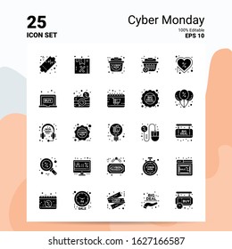 25 Cyber Monday Icon Set. 100% Editable EPS 10 Files. Business Logo Concept Ideas Solid Glyph icon design