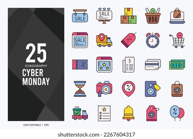 25 Cyber Monday Lineal Color icon pack. vector illustration.