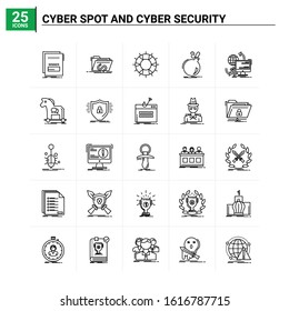 25 Cyber Spot And Cyber Security icon set. vector background