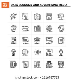 25 Data Economy And Advertising Media icon set. vector background