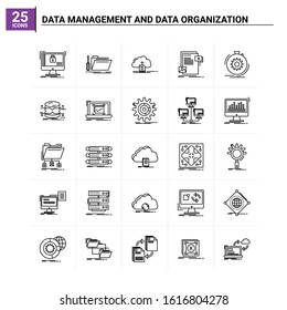 25 Data Management And Data Organization icon set. vector background