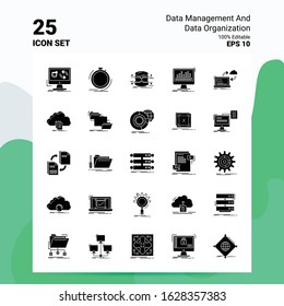 25 Data Management And Data Organization Icon Set. 100% Editable EPS 10 Files. Business Logo Concept Ideas Solid Glyph icon design
